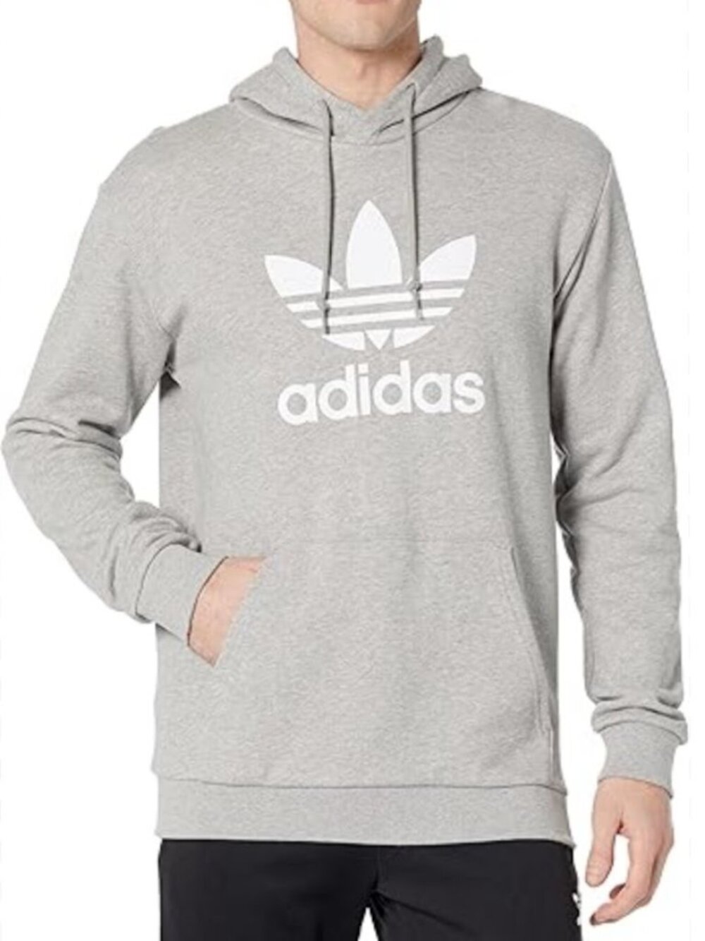 Adidas Grey Men's Logo Sweatshirt Hoodie Pullover Gray Pocket Medium White Shirt
